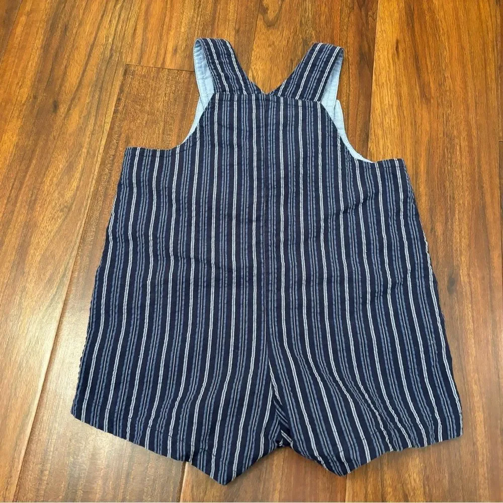 Carters vintage blue stripe embroidered frog seersucker overall shorts